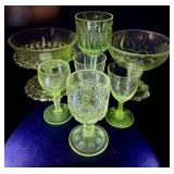 7 Piece Uranium and High Content Manganese Goblets plus Compotes Collection