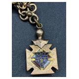 Classic Vintage Burlington 16 Size Pocket Watch with Gold Filled Case, Brass Chain, Knights of Columbus Pendant with Skull & Bones and AEEI American Insutute of Electrical Engineers Charm