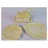 Vintage Belleek Porcelain Irish Cottage Butter/Cheese Dish, Lustre Flower Head 5' Dish & 6' Heart Shaped Leaf Dish