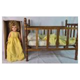 Vintage Effanbee Little Lady Durable Doll with Stand, Accessories and Wooden Crib