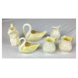 Vintage Belleek Creamer Collection - 2 Swam Creamers, Maiden Fairy Water Creamers, 1 Irish Ivy Creamer and 2 Lotus Creamers