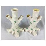 Collection of Belleek Shamrock Vases - 6 Pieces
