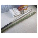 (F-2) Vintage Wood Bat, Metal Bat a...