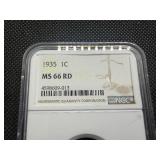 1935 Lincoln Cent NGC MS66 RD - NGC Price Guide Value for an MS66 RD is $60