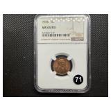 1938 Lincoln Cent NGC MS65 RD - NGC Price Guide Value for an MS65 RD is $20