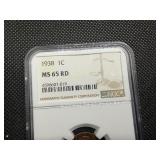 1938 Lincoln Cent NGC MS65 RD - NGC Price Guide Value for an MS65 RD is $20