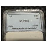 1942 Lincoln Cent NNC MS67 RD - Greysheet Wholesale Value for an MS67 RD is $110