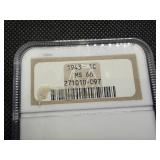 1943 Steel Lincoln Cent NGC MS66 - NGC Price Guide Value for an MS66 is $60