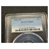 1943-D Steel Lincoln Cent PCGS MS66 - PCGS Price Guide Value for an MS66 is $42