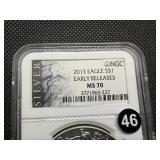 2013 Early Releases 1 Oz. Silver American Eagle NGC MS70 - Perfect Grade Coin!!  - NGC Price Guide $130