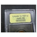 1921-P Lincoln Cent USCG MS65 RB - Greysheet Wholesale Value for an MS65 BN is $140
