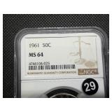 1961 Franklin Silver Half Dollar  NGC MS64 -  NGC Price Guide Value for an MS64 is $42.50