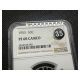 1955 Proof Franklin Silver Half Dollar  NGC PF68 CAMEO-  NGC Price Guide Value for a PF68 CAMEO is $600