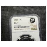 1958 Proof Franklin Silver Half Dollar  NGC PF69 - NGC Price Guide Value for a PF69 is $900