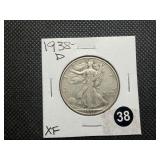 KEY DATE 1938 Walking Liberty Silver Half Dollar marked XF When Purchased - Greysheet Wholesale Value for an XF is $120
