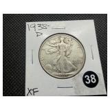 KEY DATE 1938 Walking Liberty Silver Half Dollar marked XF When Purchased - Greysheet Wholesale Value for an XF is $120
