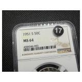 1951-S Franklin Silver Half Dollar  NGC MS64 -  NGC Price Guide Value for an MS64 is $60