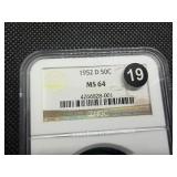 1952-D Franklin Silver Half Dollar  NGC MS64 -  NGC Price Guide Value for an MS64 is $50