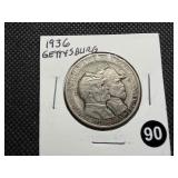 1936 Gettysburg Commemorative Silver Half Dollar - Greysheet Wholesale Price for an XF40 is $370