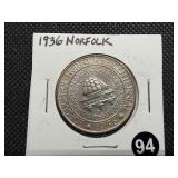 1936 Norfolk Commemorative Silver Half Dollar - Greysheet Wholesale Price for an XF40 is $215