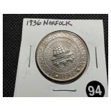 1936 Norfolk Commemorative Silver Half Dollar - Greysheet Wholesale Price for an XF40 is $215