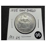 1935 San Diego Commemorative Silver Half Dollar Marked MS64 When Purchased - Greysheet Wholesale Price for an MS64 is $120
