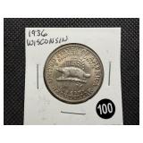 1936 Wisconsin Commemorative Silver Half Dollar - Greysheet Wholesale Price for an XF40 is $110