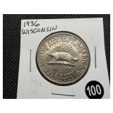 1936 Wisconsin Commemorative Silver Half Dollar - Greysheet Wholesale Price for an XF40 is $110