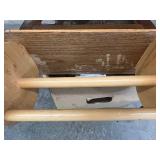 Wall Cabinet - Oak Curio Cabinet 23" W With Paper Towel Holder & Box of Misc Garage Items