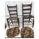 VTG Wood Ladderback Chairs With Newer Cushions - Set of 2