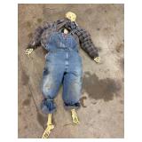 Halloween Skeleton Scarecrow Prop in Overalls & Flannel