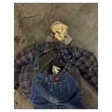 Halloween Skeleton Scarecrow Prop in Overalls & Flannel