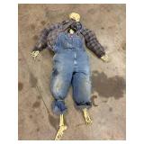 Halloween Skeleton Scarecrow Prop in Overalls & Flannel