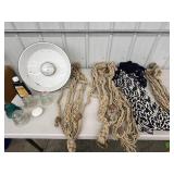 Mixed Lot - Lamp, Rope Plant Hangers, Glass Insulators & Candle