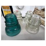 Mixed Lot - Lamp, Rope Plant Hangers, Glass Insulators & Candle