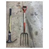 Garden Tools Mixed Lot - Collins Axe, Pick Mattock & Pitchfork