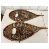 Snowshoes - Vintage Wooden Webbed Pair With Leather Bindings