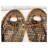 Snowshoes - Vintage Wooden Webbed Pair With Leather Bindings