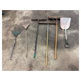 Yard Tools - Assorted Push Brooms, Rakes & Shovel