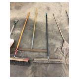 Yard Tools - Assorted Push Brooms, Rakes & Shovel
