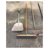 Yard Tools - Assorted Push Brooms, Rakes & Shovel