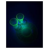 Vintage Uranium Glass Plates & Tumblers (Lot of 4)