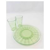 Vintage Uranium Glass Plates & Tumblers (Lot of 4)