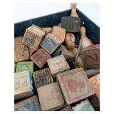 Vintage Wooden Alphabet Block Mixed Lot With Toy Pieces