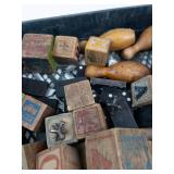 Vintage Wooden Alphabet Block Mixed Lot With Toy Pieces