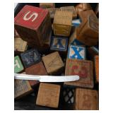 Vintage Wooden Alphabet Block Mixed Lot With Toy Pieces