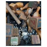 Vintage Wooden Alphabet Block Mixed Lot With Toy Pieces
