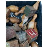 Vintage Wooden Alphabet Block Mixed Lot With Toy Pieces