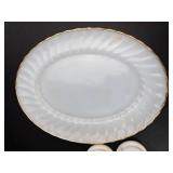 Anchor Hocking Milk Glass Platter & 4 Bud Vases