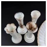 Anchor Hocking Milk Glass Platter & 4 Bud Vases